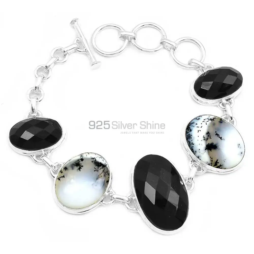 Dendrite Opal-Black Onyx Best Quality Gemstone Handmade Bracelets In Solid Sterling Silver Jewelry 925SB287_1