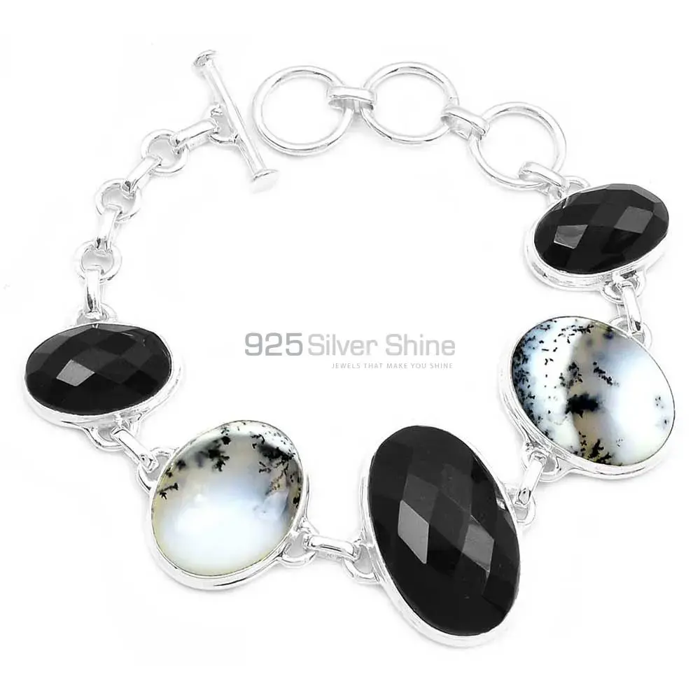 Dendrite Opal-Black Onyx Gemstone Handmade Bracelets In Solid Sterling Silver Jewelry 925SB287_1