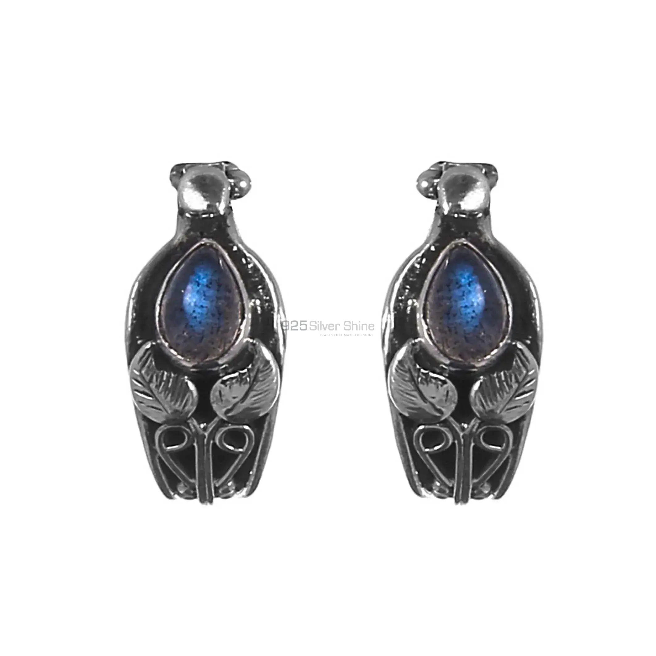Fine 925 Sterling Silver Oxidized Earrings In Labradorite Gemstone 925SE307