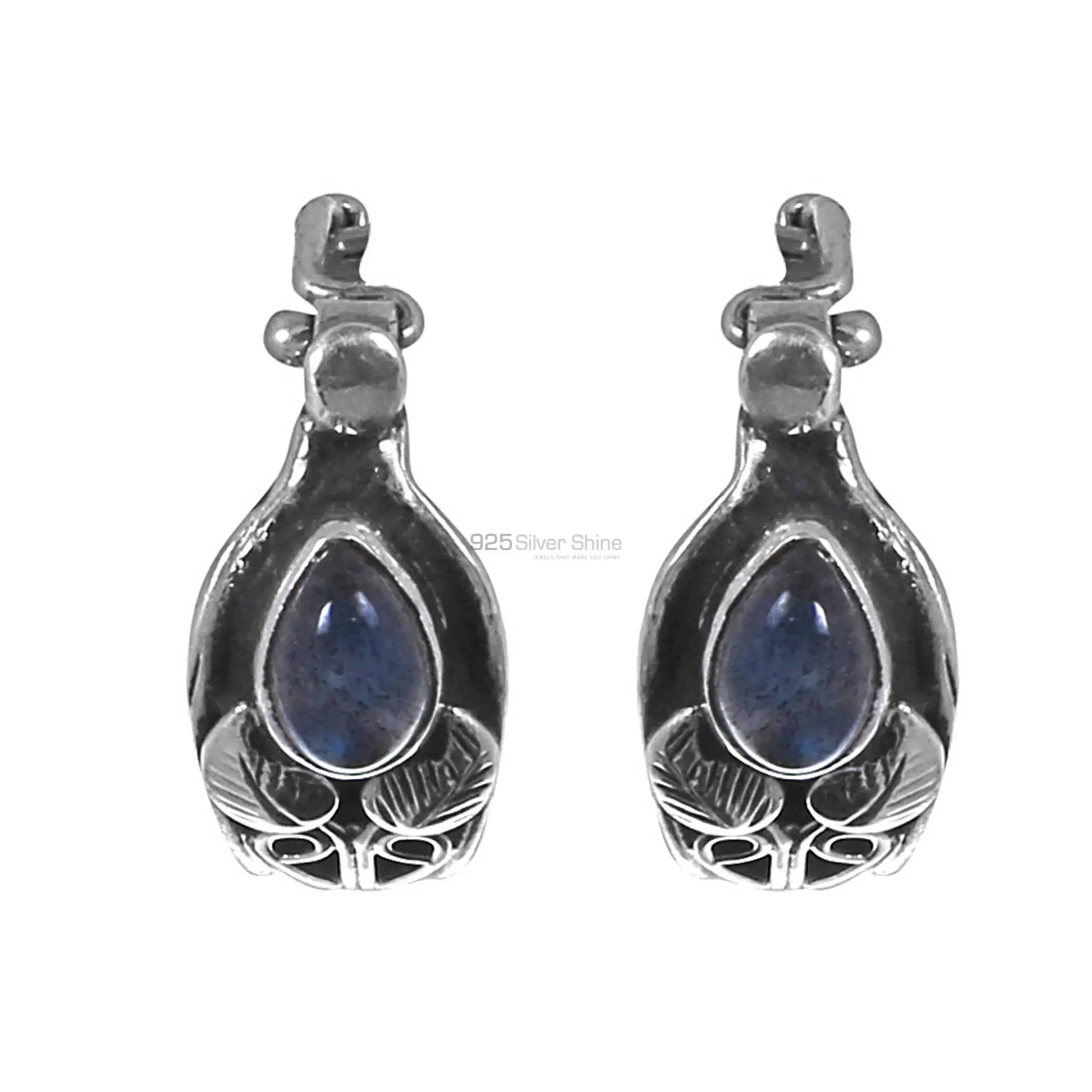 Designer Fine 925 Sterling Silver Oxidized Earrings In Labradorite Gemstone 925SE307_1