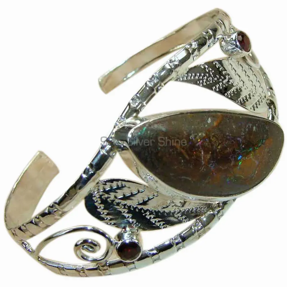 Designer Fine Silver Cuff Bangles In Multi Gemstone 925SSB167