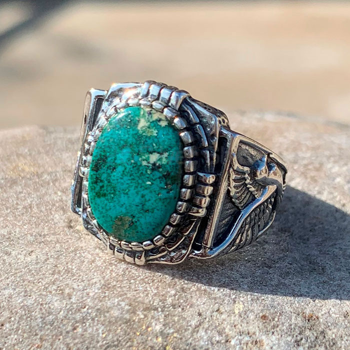 Men’s Turquoise gemstone Silver Rings with eagle design SSR225