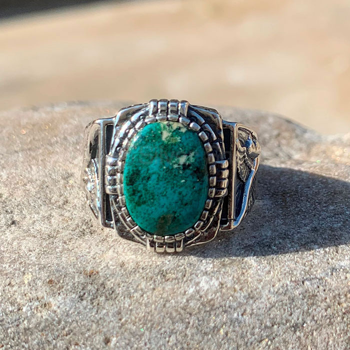 Men’s Turquoise gemstone Silver Rings with eagle design SSR225_1