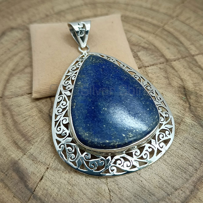 Pear Shape Lapis Lazuli Gemstone Pendant In 925 Silver 925NSP14_1