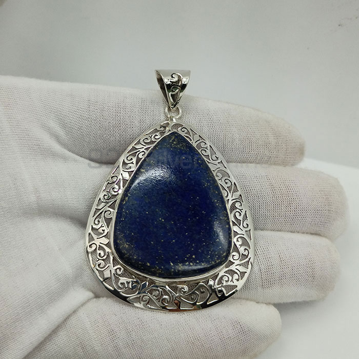Designer Pear Shape Lapis Lazuli Gemstone Pendant In 925 Silver 925NSP14_5