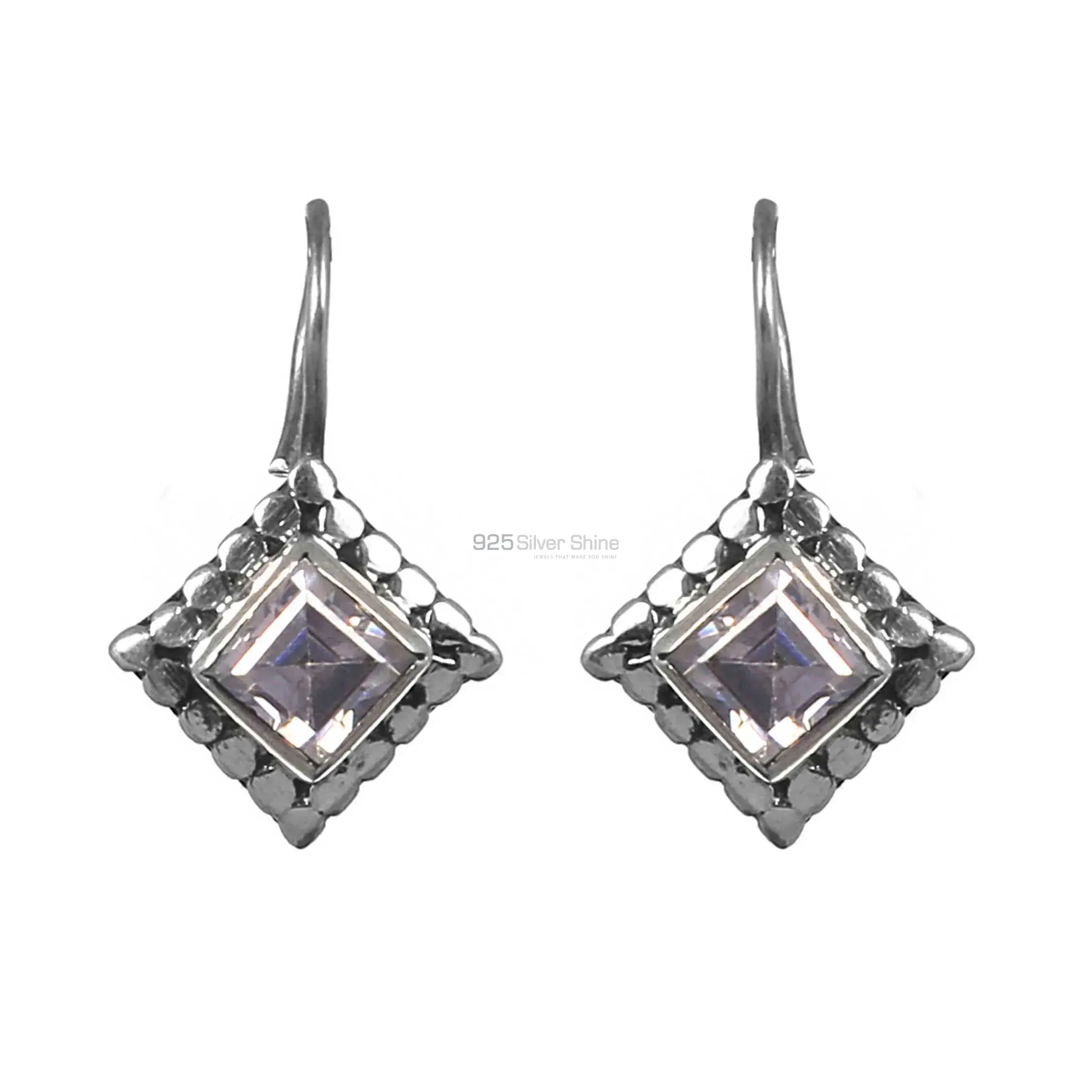 Designer Sterling Silver Earrings In Amethyst Cut Stone Jewelry 925SE216
