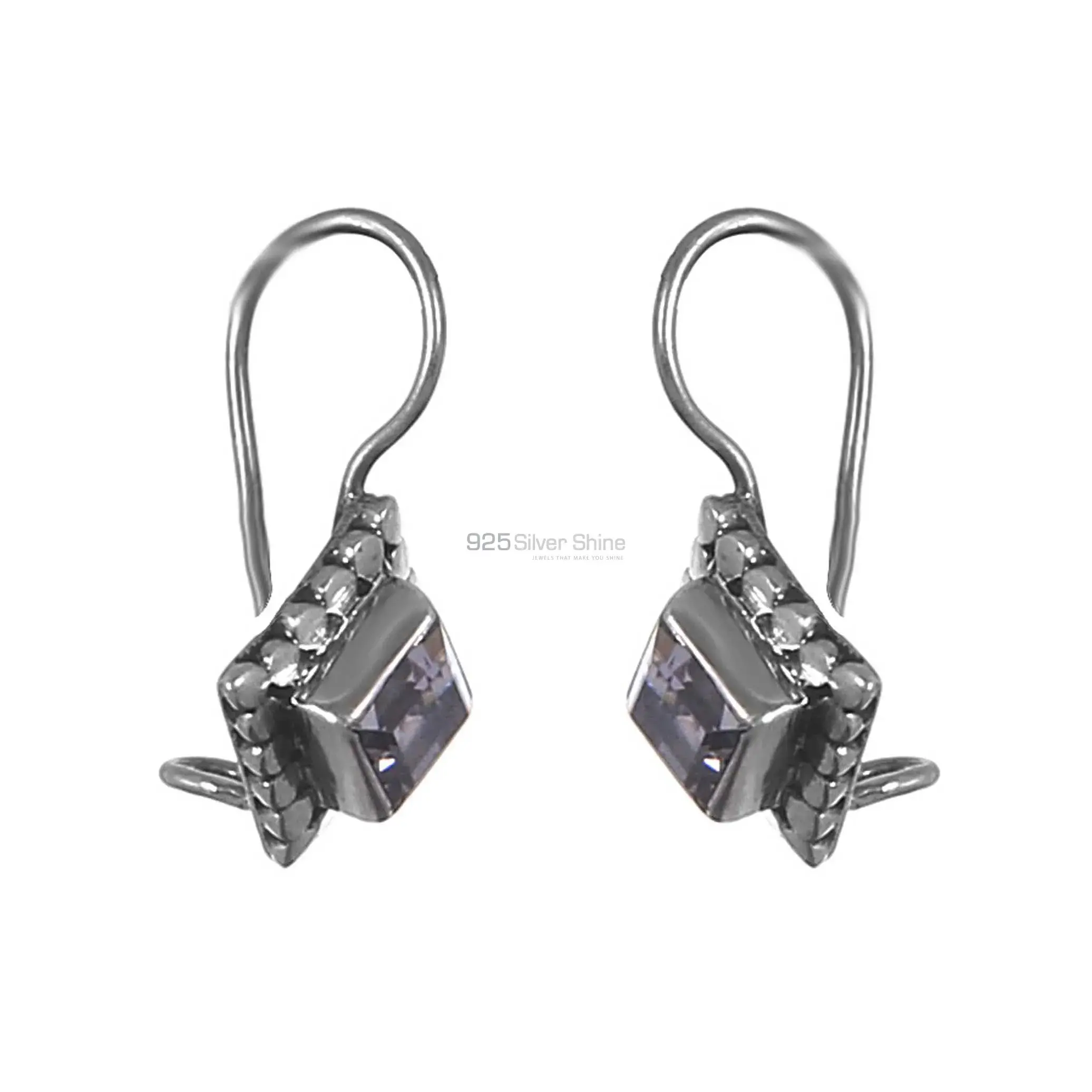 Designer Sterling Silver Earrings In Amethyst Cut Stone Jewelry 925SE216_0