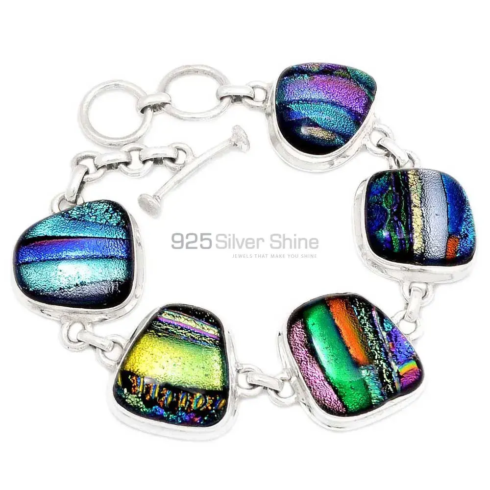 Dichroic Glass Top Quality Gemstone Handmade Bracelets In 925 Sterling Silver Jewelry 925SB266-1