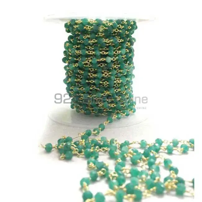Dyed Emerald Gemstone Rosary Chain. "Wire Wrapped 1 Feet Roll Chain" 925RC190