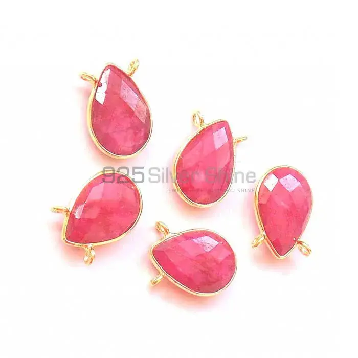 Dyed Ruby Pear Gemstone Double Bail Bezel Sterling Silver Gold Vermeil Gemstone Connector 925GC338_0