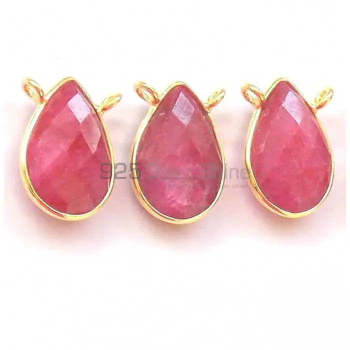 Dyed Ruby Pear Gemstone Double Bail Bezel Sterling Silver Gold Vermeil Gemstone Connector 925GC338_4