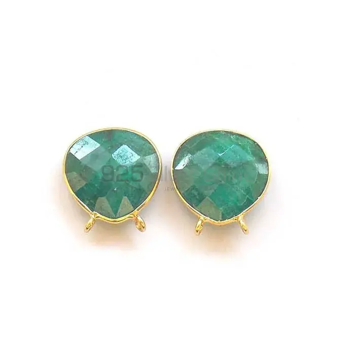 Emerald Pear Gemstone Double Bail Bezel Sterling Silver Gold Vermeil Gemstone Connector 925GC278