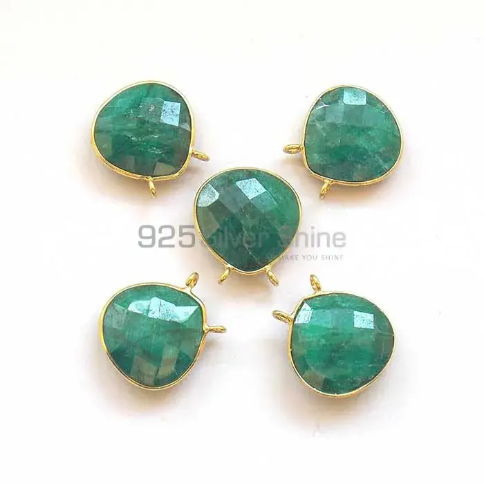 Emerald Pear Gemstone Double Bail Bezel Sterling Silver Gold Vermeil Gemstone Connector 925GC278_1
