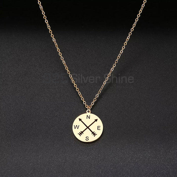 Engraved Compass Necklace In 925 Sterling Silver Minimalist Jewelry COMN46