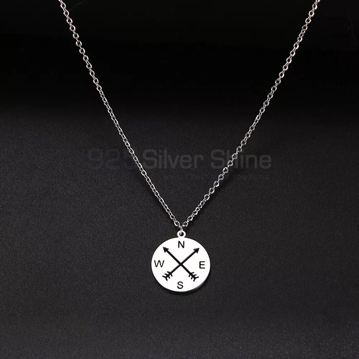 Engraved Compass Necklace In 925 Sterling Silver Minimalist Jewelry COMN46_0