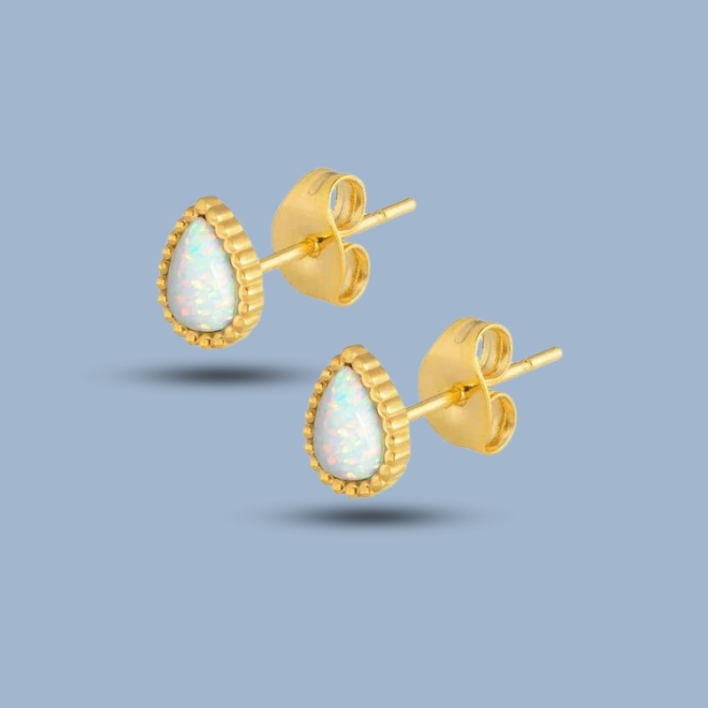Ethiopian Opal Pear Gemstone With 925 Sterling Silver Single Stone Stud Earring 925She173