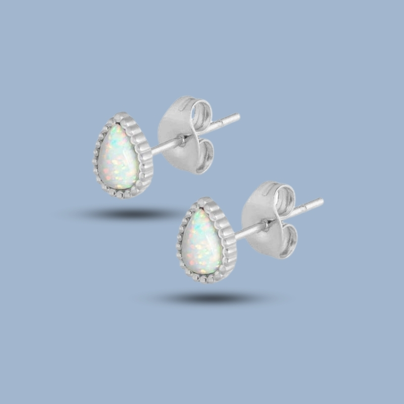 Ethiopian Opal Pear Gemstone With 925 Sterling Silver Single Stone Stud Earring 925She173_0