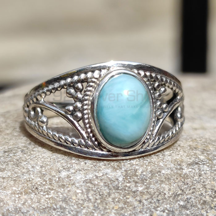 Ethnic Look Sterling Silver Oxidized Ring In Larimar Gemstone SSR83