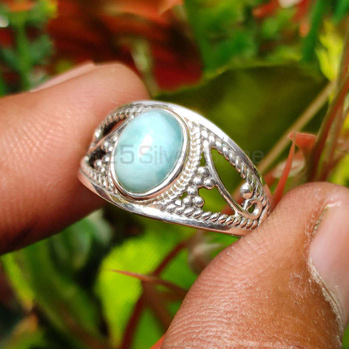 Ethnic Look Sterling Silver Oxidized Ring In Larimar Gemstone SSR83_3