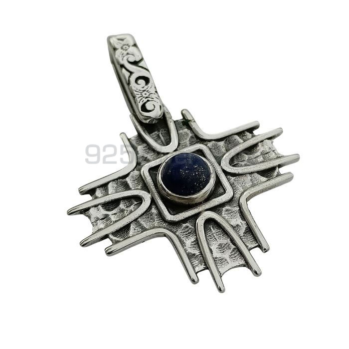 Ethnic Oxidised Sterling Silver Pendant In Lapis Lazuli Gemstone 925NSP22