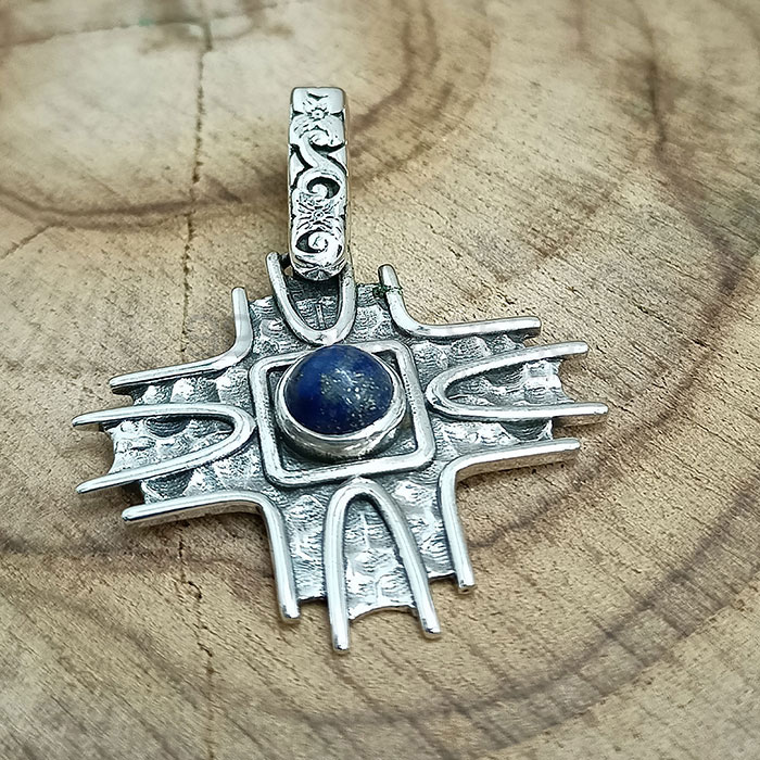 Ethnic Oxidised Sterling Silver Pendant In Lapis Lazuli Gemstone 925NSP22_0