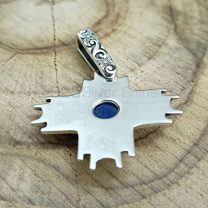 Ethnic Oxidised Sterling Silver Pendant In Lapis Lazuli Gemstone 925NSP22_1