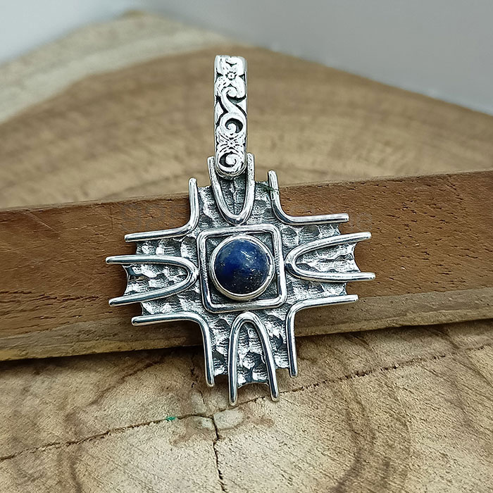 Ethnic Oxidised Sterling Silver Pendant In Lapis Lazuli Gemstone 925NSP22_2