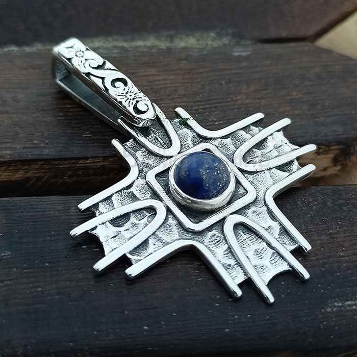 Ethnic Oxidised Sterling Silver Pendant In Lapis Lazuli Gemstone 925NSP22_4