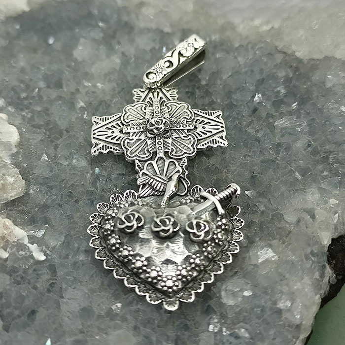 Ethnic Vintage Oxidised Handmade Pendant In Sterling Silver 925NSP31_4