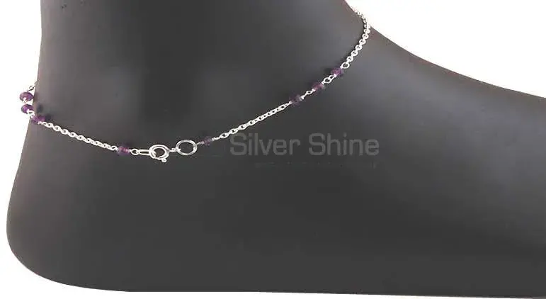 Faceted Amethyst Beads Stone Anklet In 925 Sterling Silver 925ANK157-1