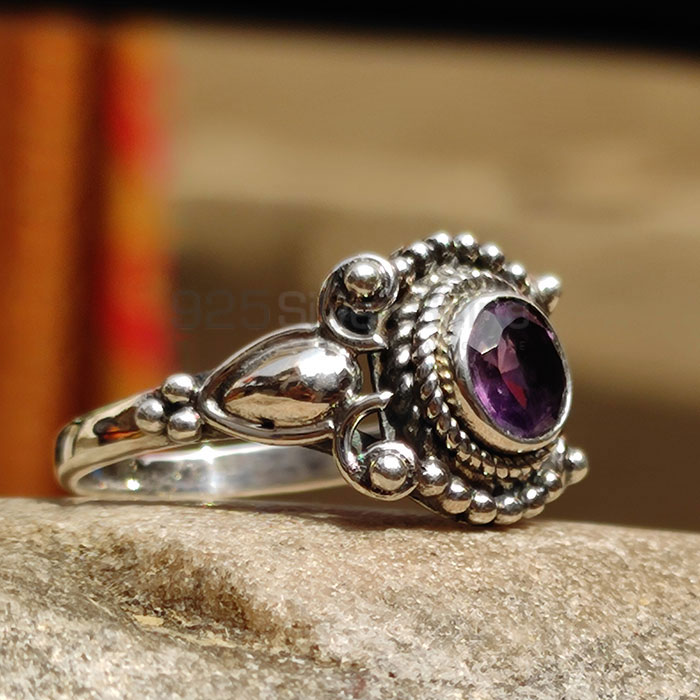 Amethyst Birthstone Silver Boho Design Rings SSR104_1