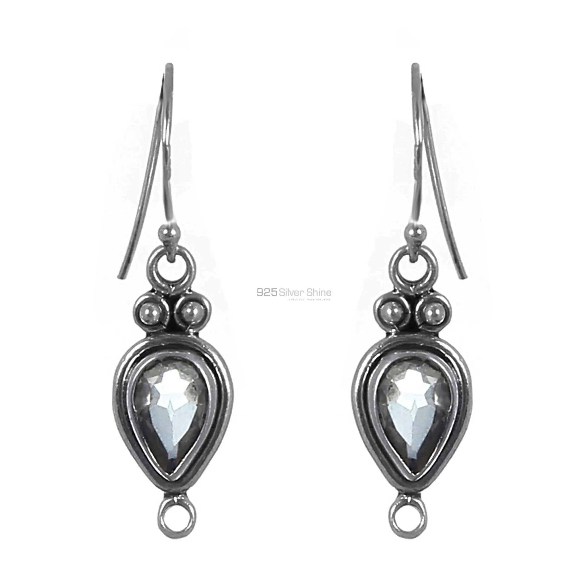 Faceted Blue Topaz Gemstone Earrings In Fine Sterling Silver Jewelry 925SE174_0