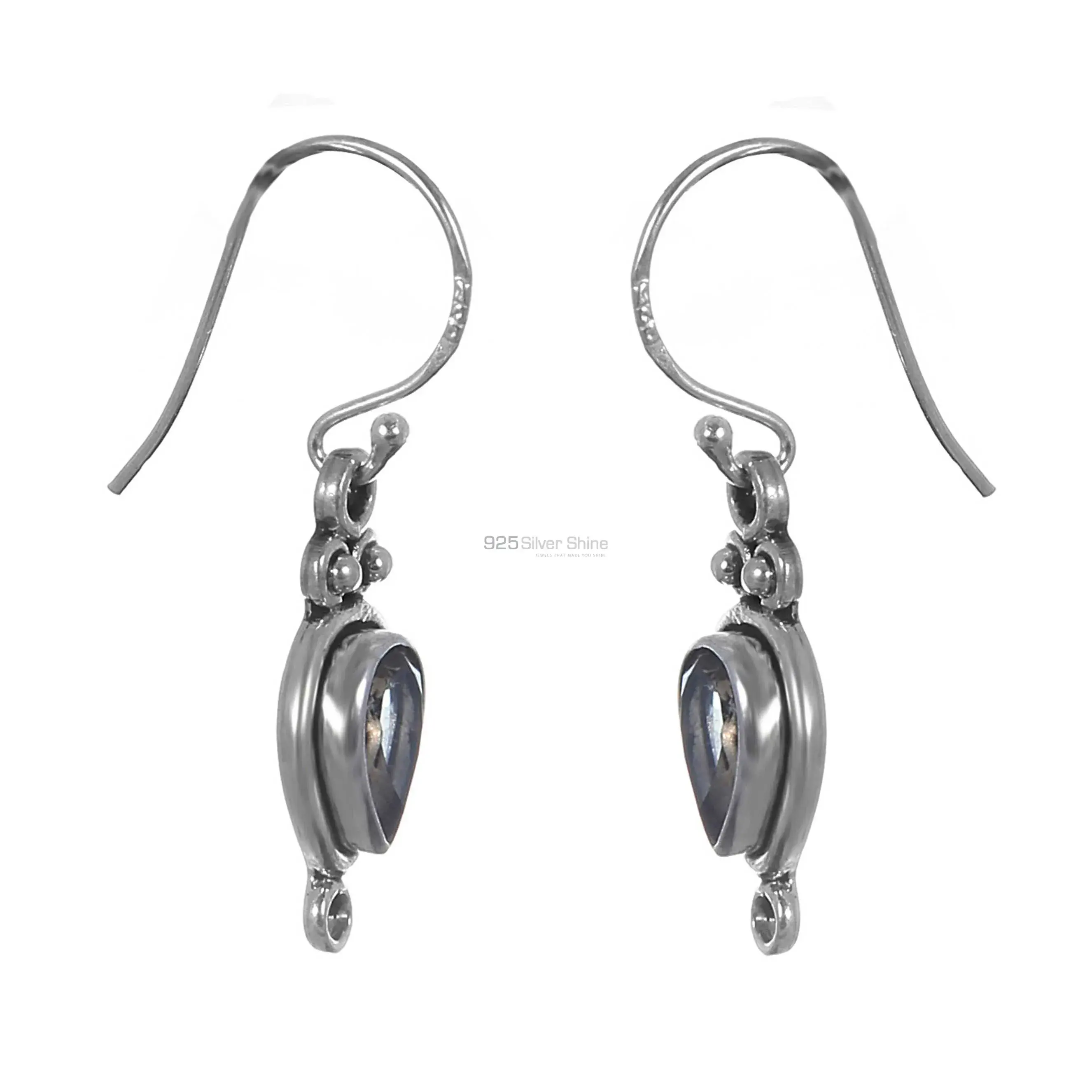 Faceted Blue Topaz Gemstone Earrings In Fine Sterling Silver Jewelry 925SE174_1