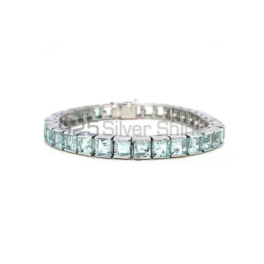 Faceted Blue Topaz Gemstone Tennis Bracelets Suppliers In 925 Fine Silver Jewelry 925SB184