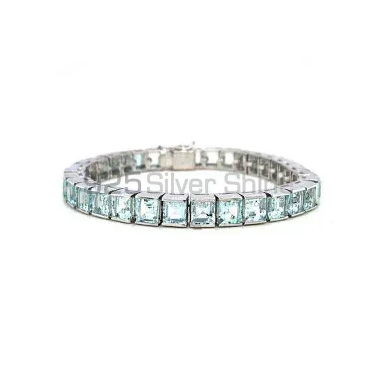 Faceted Blue Topaz Gemstone Tennis Bracelets In 925 Fine Silver Jewelry 925SB184