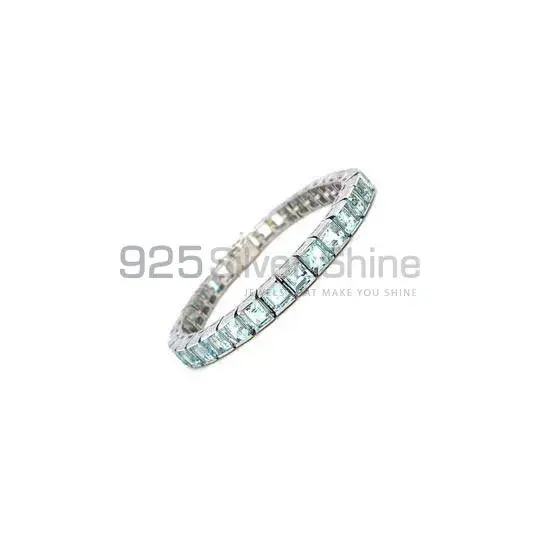 Faceted Blue Topaz Gemstone Tennis Bracelets In 925 Fine Silver Jewelry 925SB184_0