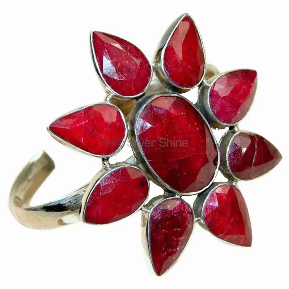 Faceted Dyed Ruby Gemstone Cuff Bangles In Sterling Silver Jewelry _0