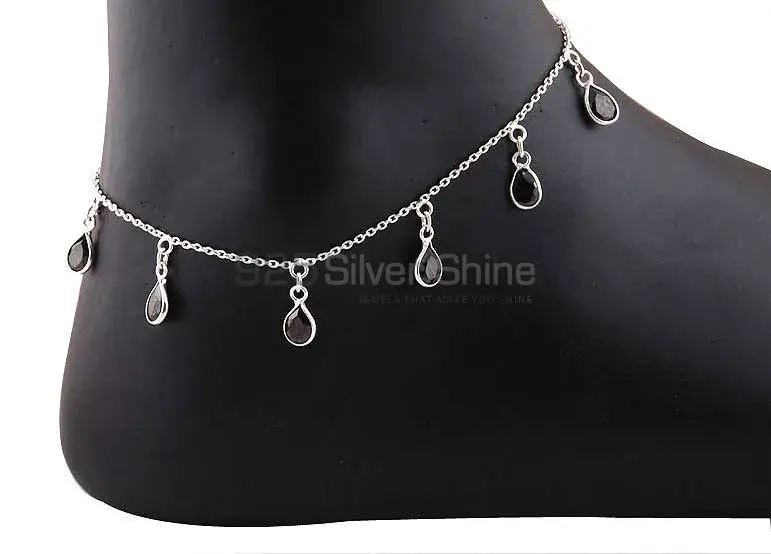 Faceted Garnet Gemstone Anklet In Fine Silver Jewelry