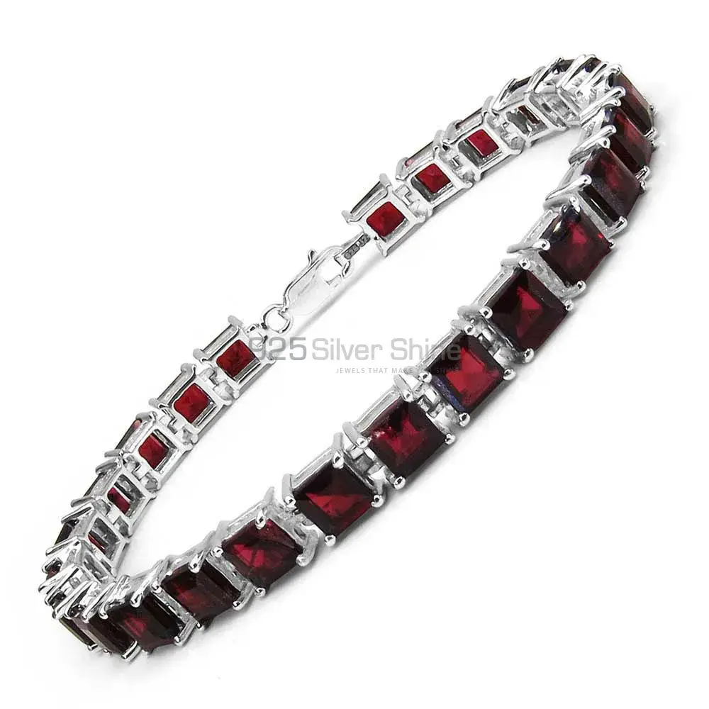 Faceted Garnet Gemstone Tennis Bracelets In Sterling Silver Jewelry 925SB161