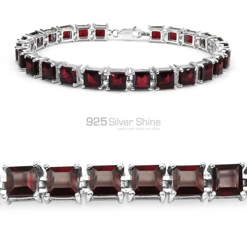 Faceted Garnet Gemstone Tennis Bracelets In Sterling Silver Jewelry 925SB161_0