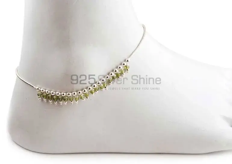 Faceted Peridot beads Gemstone Anklet In 925 Sterling Silver 925ANK124