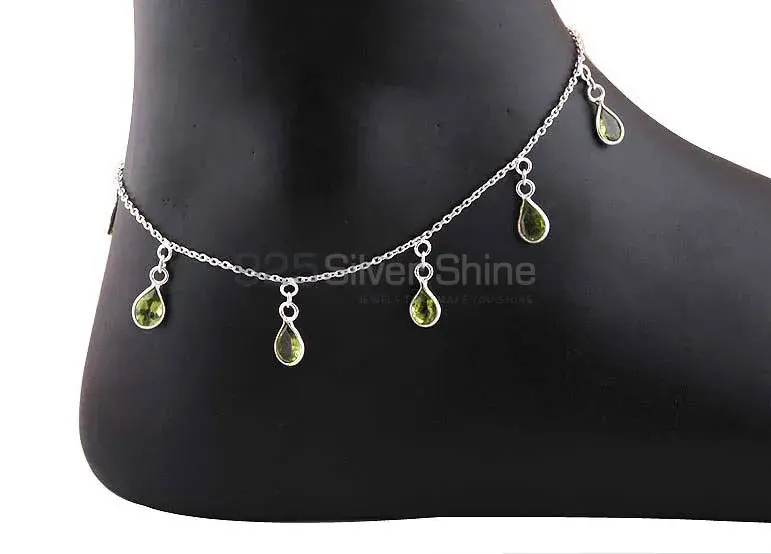 Faceted Peridot Gemstone Anklet In Solid 925 Sterling Silver