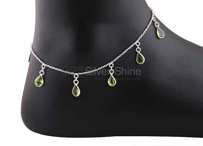 Faceted Peridot Gemstone Anklet In Solid 925 Sterling Silver 925ANK145-1