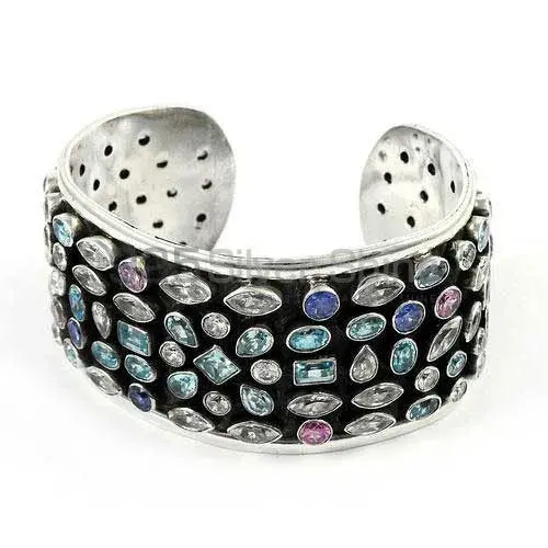 Faceted Semi Precious Gemstone Cuff Bracelets In 925 Silver Jewelry 925SSB258