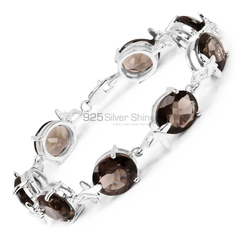 Faceted Smoky Quartz Gemstone Tennis Bracelets In Solid Sterling Silver 925SB165