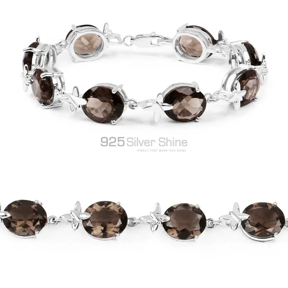 Faceted Smoky Quartz Gemstone Tennis Bracelets In Solid Sterling Silver 925SB165_0