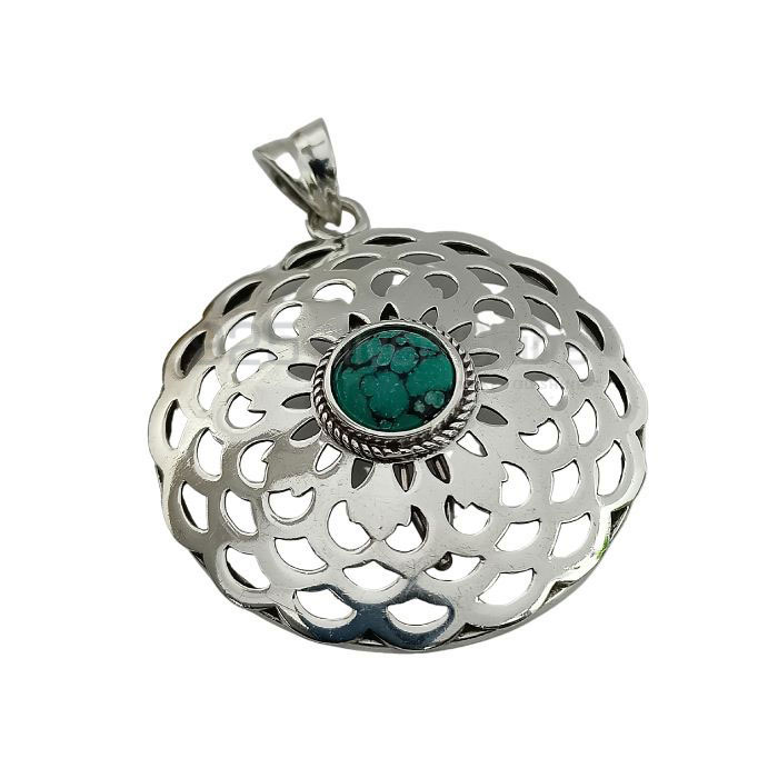 Filigree Design Hand Made Turquoise Gemstone Pendant In 925 Silver 925NSP27