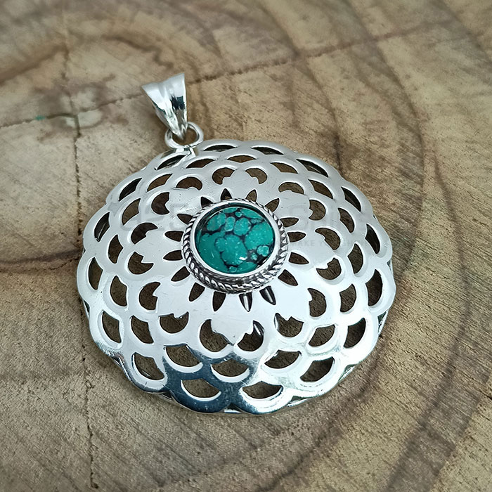 Filigree Design Hand Made Turquoise Gemstone Pendant In 925 Silver 925NSP27_0