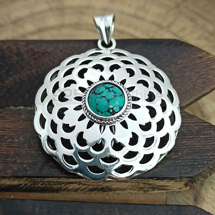 Filigree Design Hand Made Turquoise Gemstone Pendant In 925 Silver 925NSP27_2
