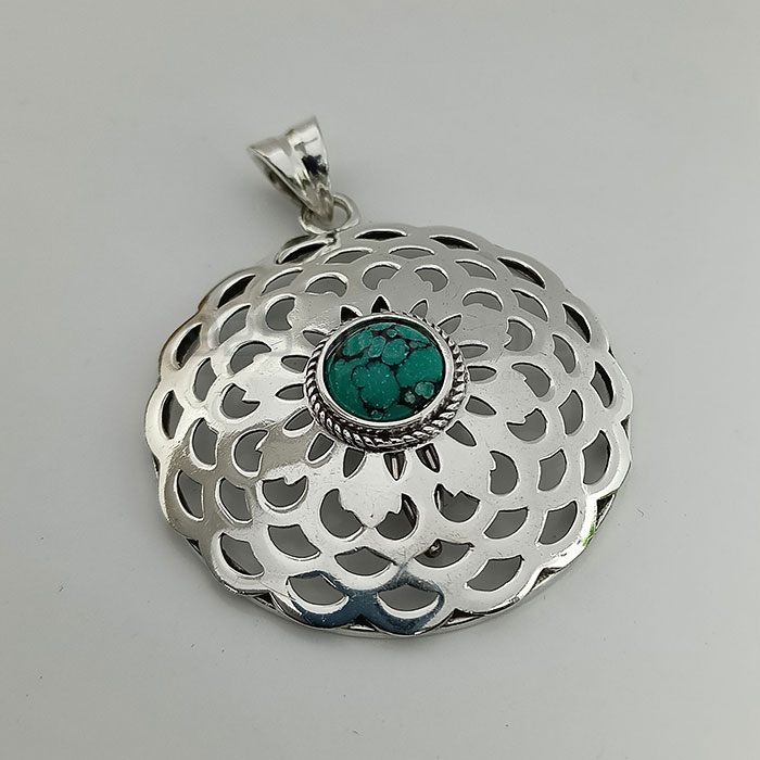 Filigree Design Hand Made Turquoise Gemstone Pendant In 925 Silver 925NSP27_3